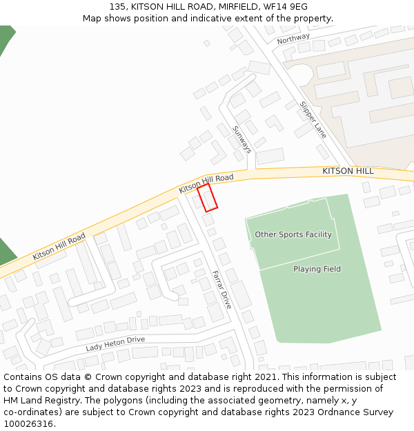 135, KITSON HILL ROAD, MIRFIELD, WF14 9EG: Location map and indicative extent of plot