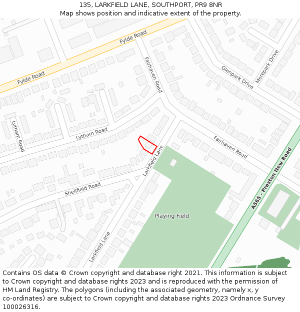 135, LARKFIELD LANE, SOUTHPORT, PR9 8NR: Location map and indicative extent of plot