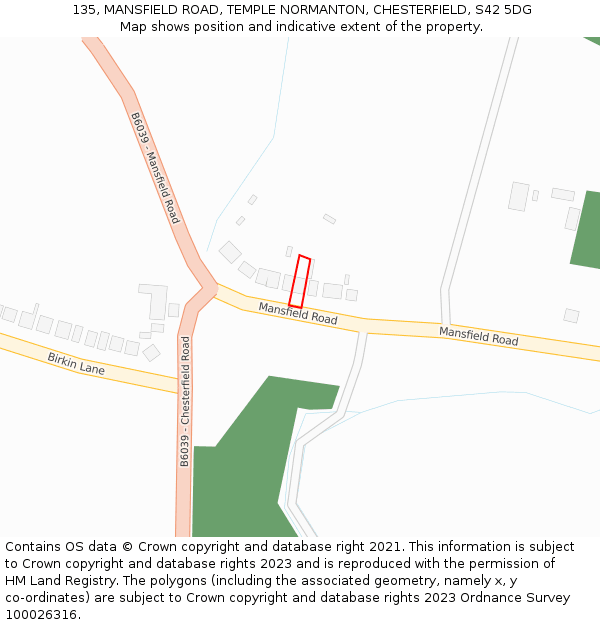 135, MANSFIELD ROAD, TEMPLE NORMANTON, CHESTERFIELD, S42 5DG: Location map and indicative extent of plot