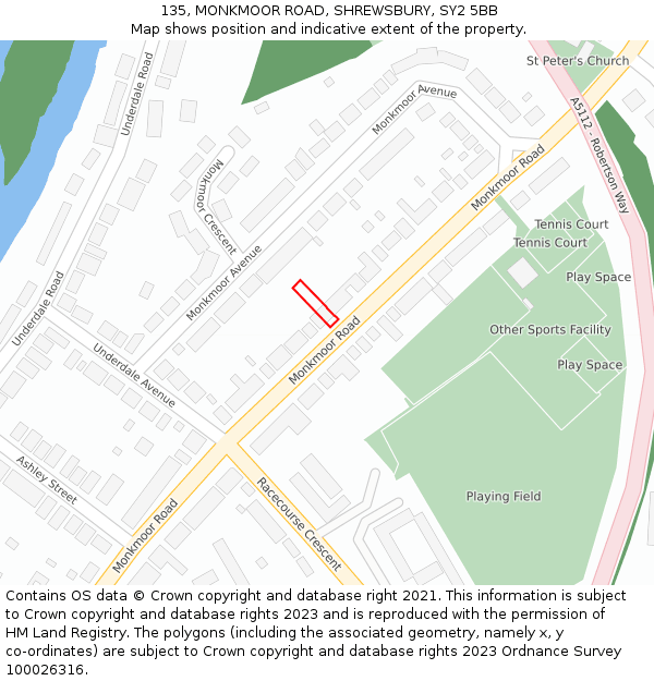 135, MONKMOOR ROAD, SHREWSBURY, SY2 5BB: Location map and indicative extent of plot