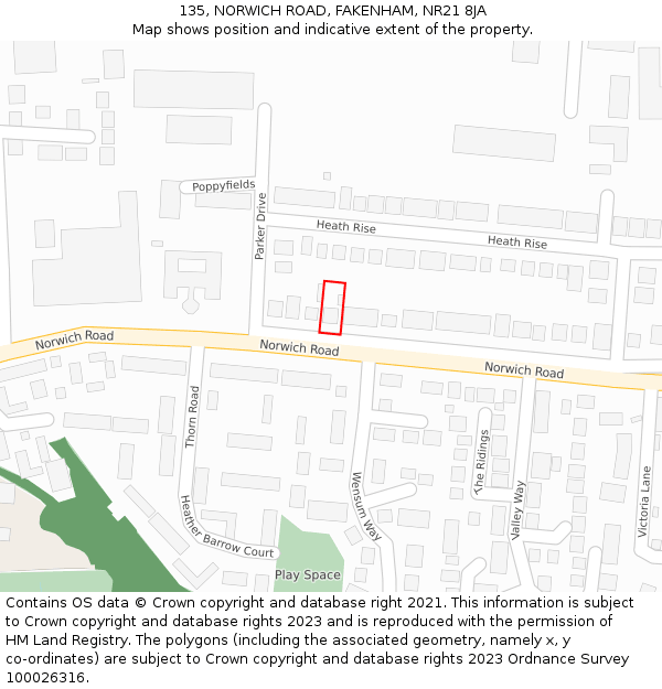 135, NORWICH ROAD, FAKENHAM, NR21 8JA: Location map and indicative extent of plot