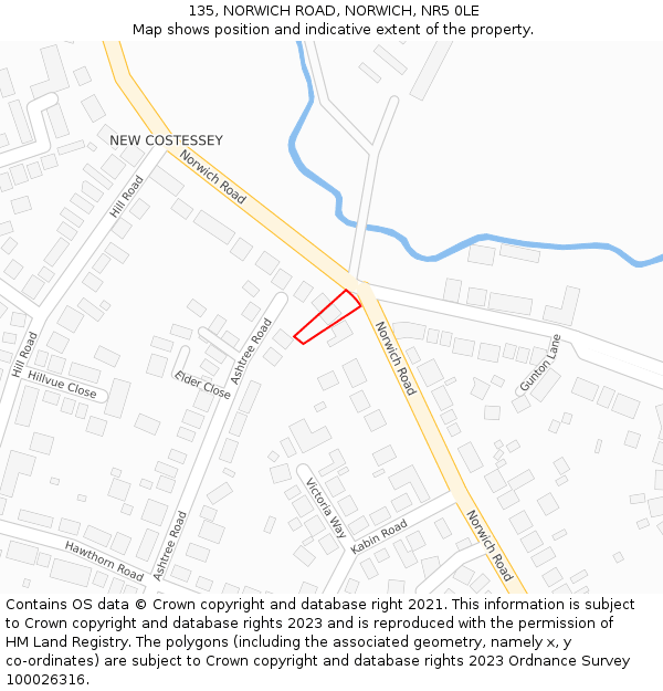 135, NORWICH ROAD, NORWICH, NR5 0LE: Location map and indicative extent of plot