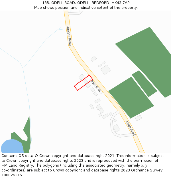 135, ODELL ROAD, ODELL, BEDFORD, MK43 7AP: Location map and indicative extent of plot