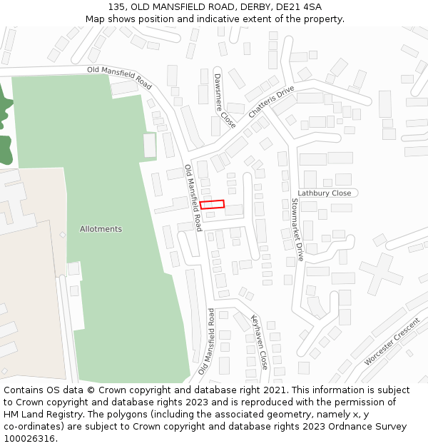 135, OLD MANSFIELD ROAD, DERBY, DE21 4SA: Location map and indicative extent of plot