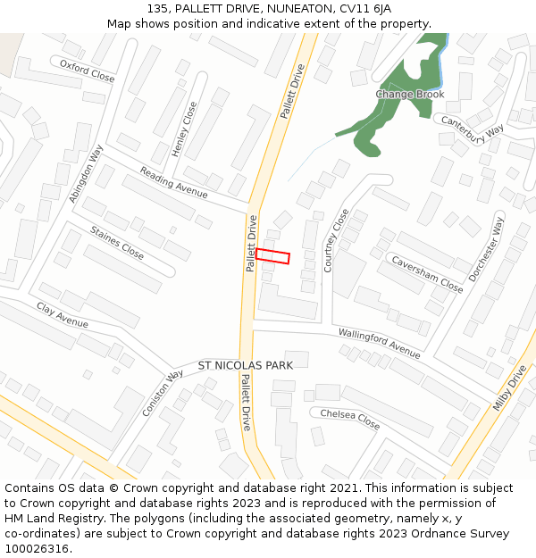 135, PALLETT DRIVE, NUNEATON, CV11 6JA: Location map and indicative extent of plot