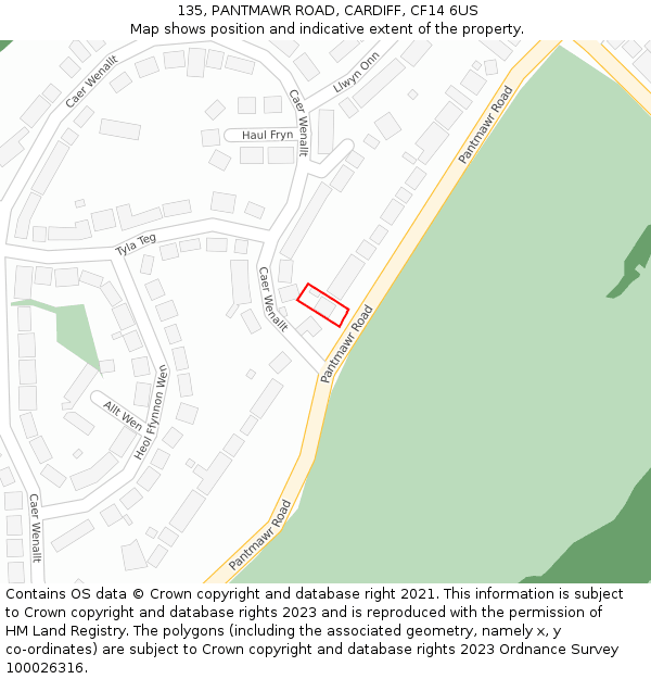 135, PANTMAWR ROAD, CARDIFF, CF14 6US: Location map and indicative extent of plot