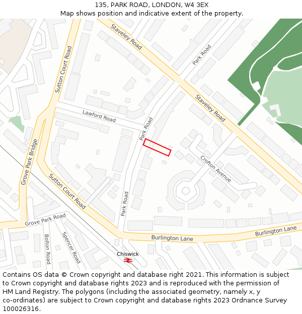 135, PARK ROAD, LONDON, W4 3EX: Location map and indicative extent of plot