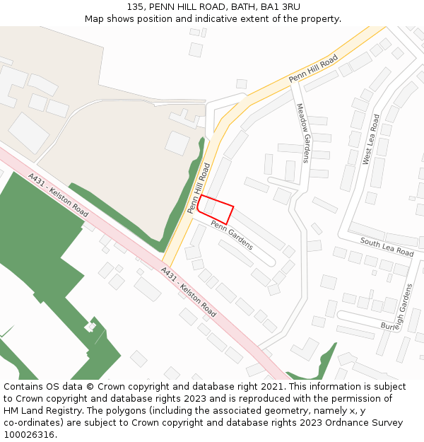 135, PENN HILL ROAD, BATH, BA1 3RU: Location map and indicative extent of plot