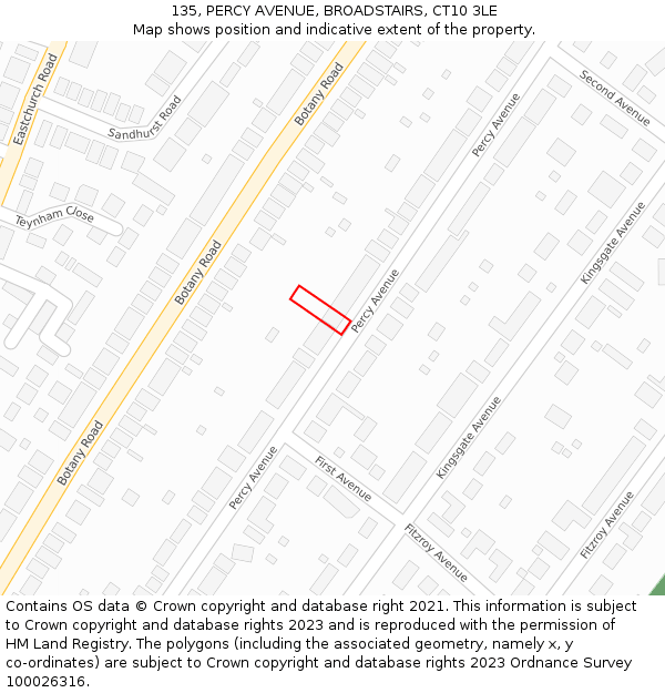 135, PERCY AVENUE, BROADSTAIRS, CT10 3LE: Location map and indicative extent of plot