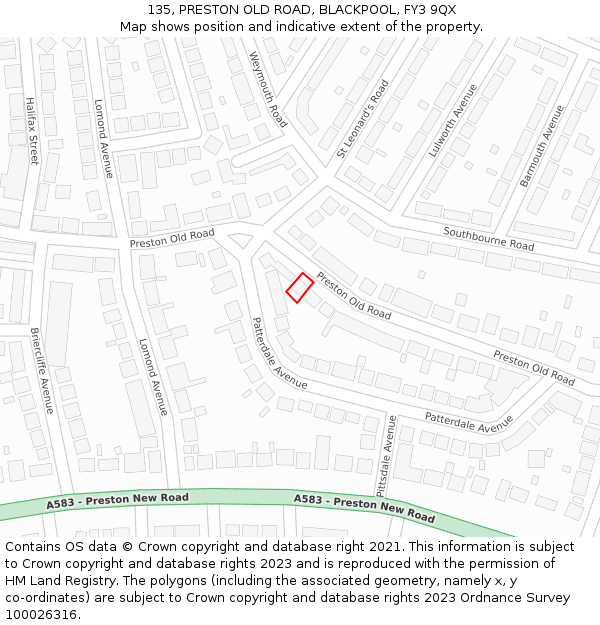 135, PRESTON OLD ROAD, BLACKPOOL, FY3 9QX: Location map and indicative extent of plot