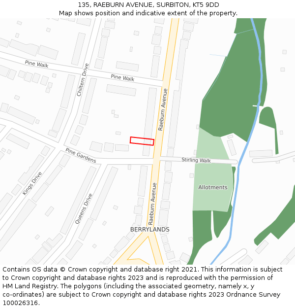 135, RAEBURN AVENUE, SURBITON, KT5 9DD: Location map and indicative extent of plot