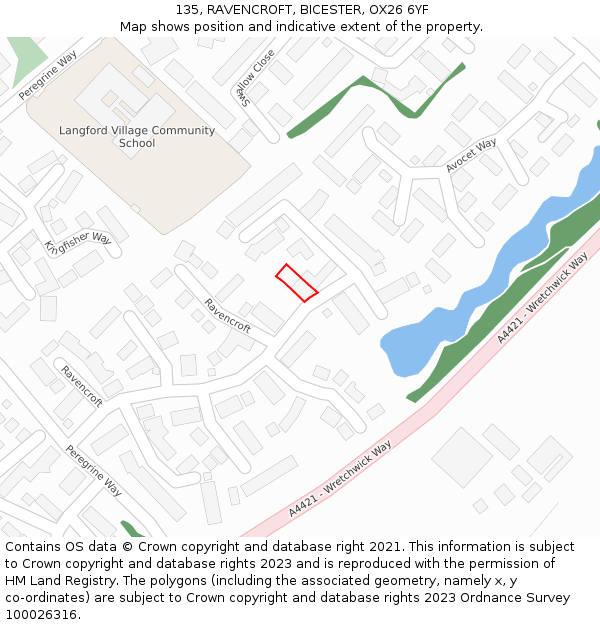 135, RAVENCROFT, BICESTER, OX26 6YF: Location map and indicative extent of plot