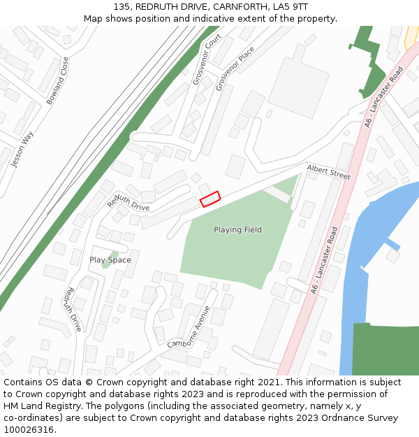 135, REDRUTH DRIVE, CARNFORTH, LA5 9TT: Location map and indicative extent of plot