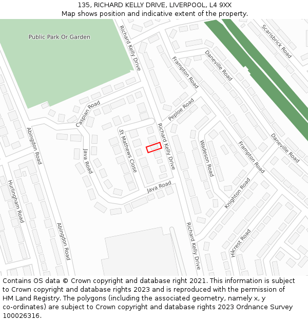 135, RICHARD KELLY DRIVE, LIVERPOOL, L4 9XX: Location map and indicative extent of plot