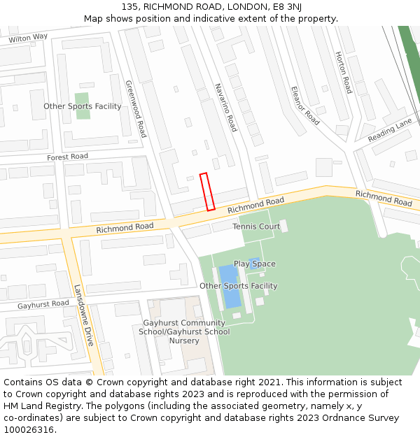135, RICHMOND ROAD, LONDON, E8 3NJ: Location map and indicative extent of plot