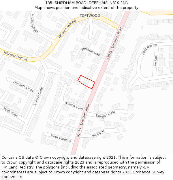 135, SHIPDHAM ROAD, DEREHAM, NR19 1NN: Location map and indicative extent of plot