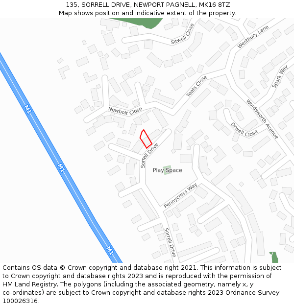 135, SORRELL DRIVE, NEWPORT PAGNELL, MK16 8TZ: Location map and indicative extent of plot