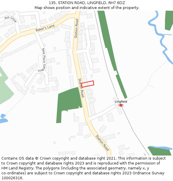 135, STATION ROAD, LINGFIELD, RH7 6DZ: Location map and indicative extent of plot