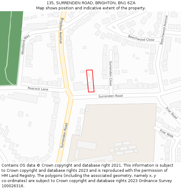 135, SURRENDEN ROAD, BRIGHTON, BN1 6ZA: Location map and indicative extent of plot