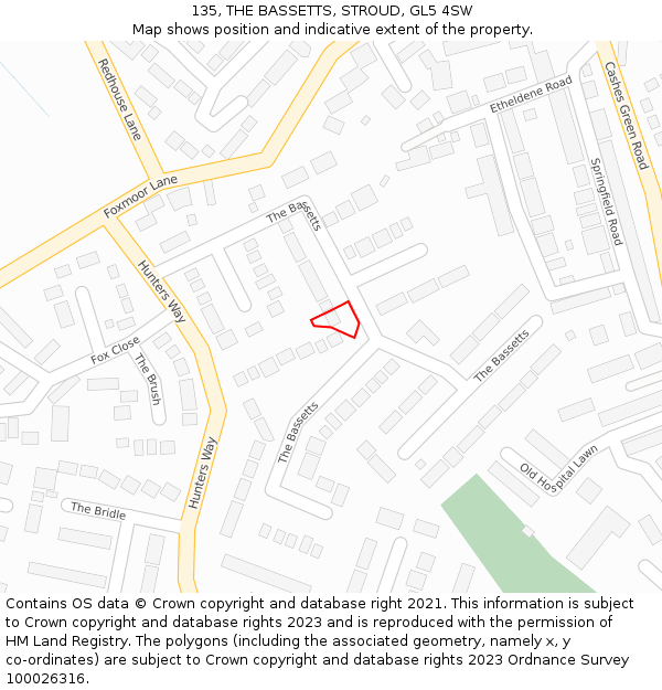 135, THE BASSETTS, STROUD, GL5 4SW: Location map and indicative extent of plot