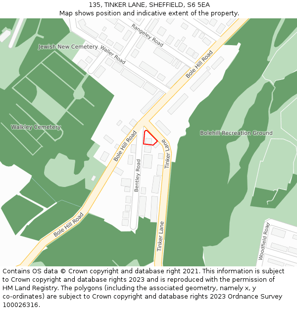 135, TINKER LANE, SHEFFIELD, S6 5EA: Location map and indicative extent of plot