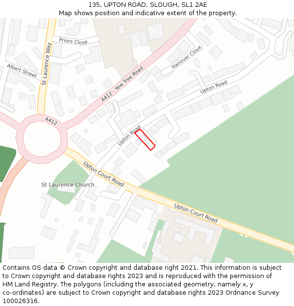 135, UPTON ROAD, SLOUGH, SL1 2AE: Location map and indicative extent of plot