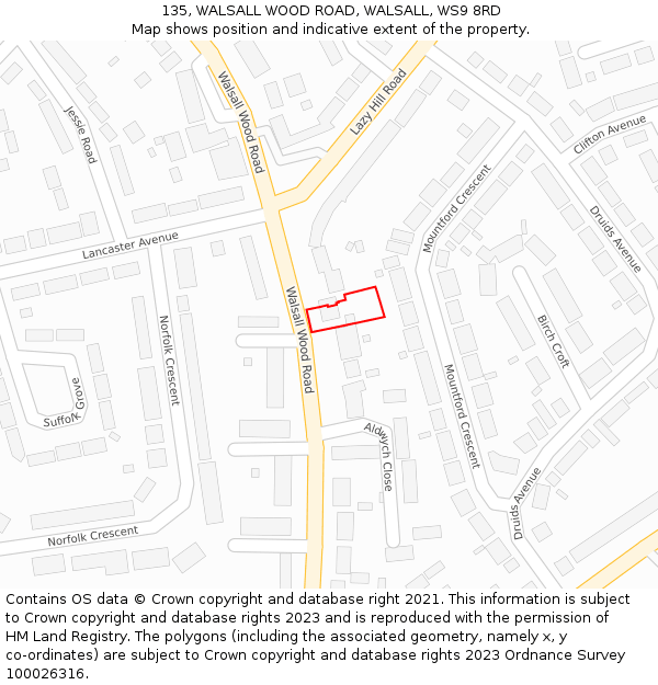 135, WALSALL WOOD ROAD, WALSALL, WS9 8RD: Location map and indicative extent of plot