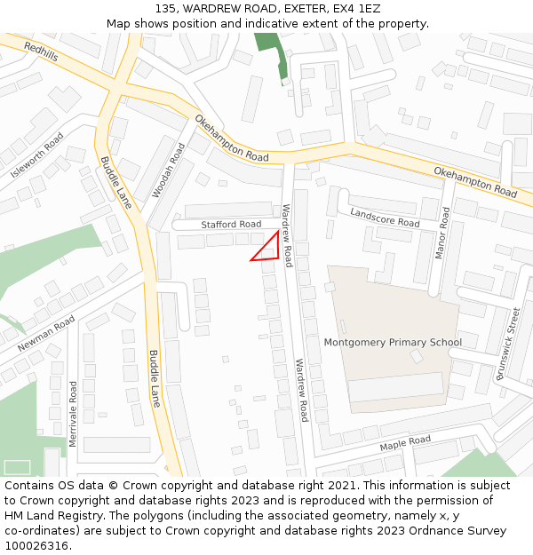 135, WARDREW ROAD, EXETER, EX4 1EZ: Location map and indicative extent of plot