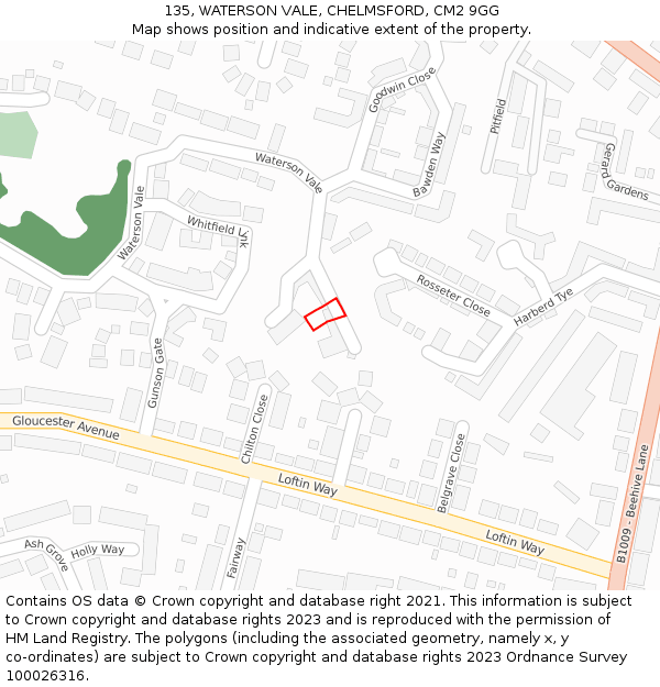 135, WATERSON VALE, CHELMSFORD, CM2 9GG: Location map and indicative extent of plot