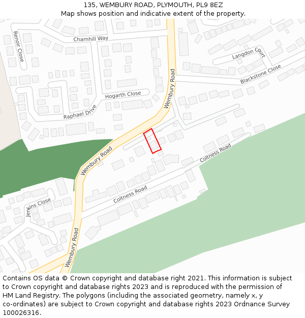 135, WEMBURY ROAD, PLYMOUTH, PL9 8EZ: Location map and indicative extent of plot