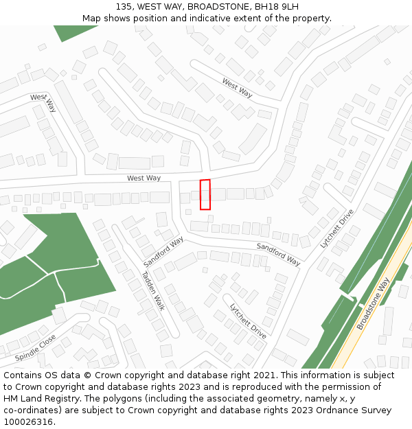 135, WEST WAY, BROADSTONE, BH18 9LH: Location map and indicative extent of plot