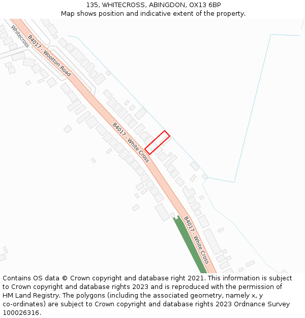 135, WHITECROSS, ABINGDON, OX13 6BP: Location map and indicative extent of plot