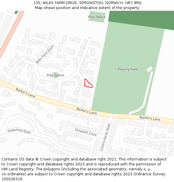 135, WILKS FARM DRIVE, SPROWSTON, NORWICH, NR7 8RQ: Location map and indicative extent of plot