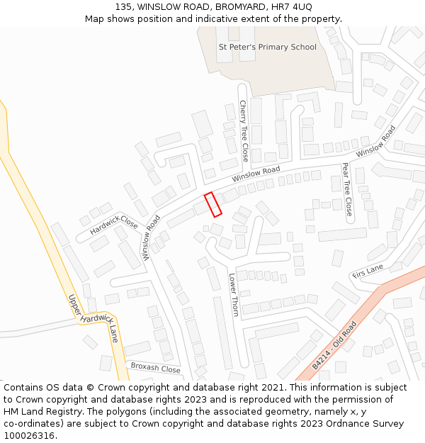 135, WINSLOW ROAD, BROMYARD, HR7 4UQ: Location map and indicative extent of plot