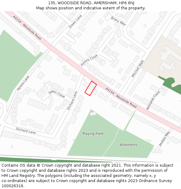 135, WOODSIDE ROAD, AMERSHAM, HP6 6NJ: Location map and indicative extent of plot