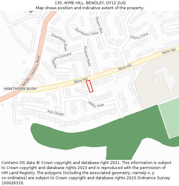 135, WYRE HILL, BEWDLEY, DY12 2UQ: Location map and indicative extent of plot