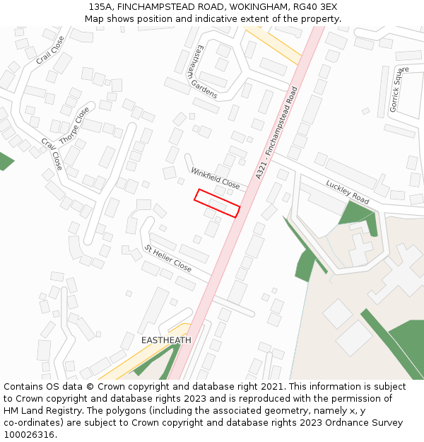 135A, FINCHAMPSTEAD ROAD, WOKINGHAM, RG40 3EX: Location map and indicative extent of plot