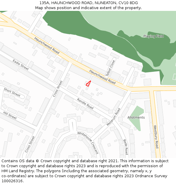 135A, HAUNCHWOOD ROAD, NUNEATON, CV10 8DG: Location map and indicative extent of plot