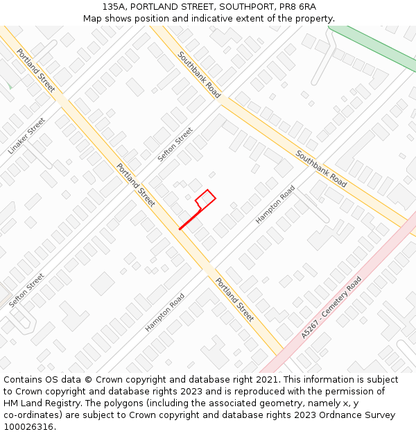 135A, PORTLAND STREET, SOUTHPORT, PR8 6RA: Location map and indicative extent of plot