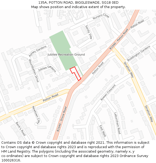 135A, POTTON ROAD, BIGGLESWADE, SG18 0ED: Location map and indicative extent of plot