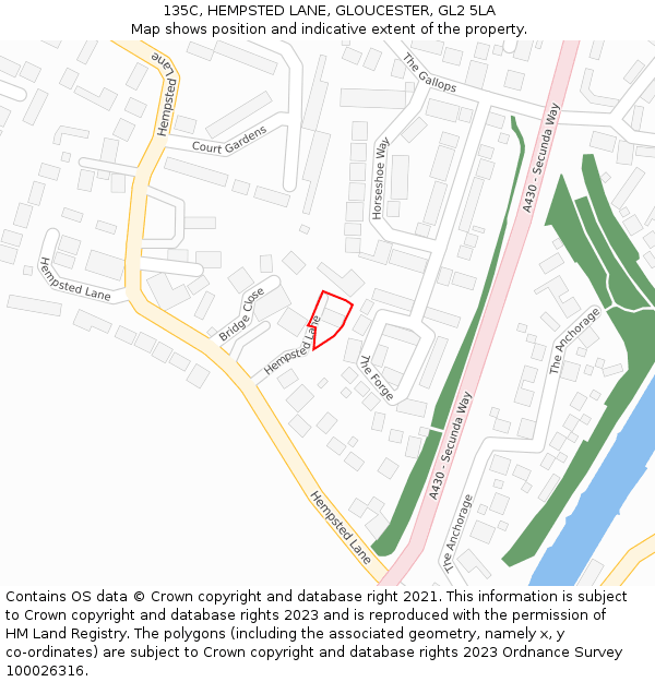 135C, HEMPSTED LANE, GLOUCESTER, GL2 5LA: Location map and indicative extent of plot