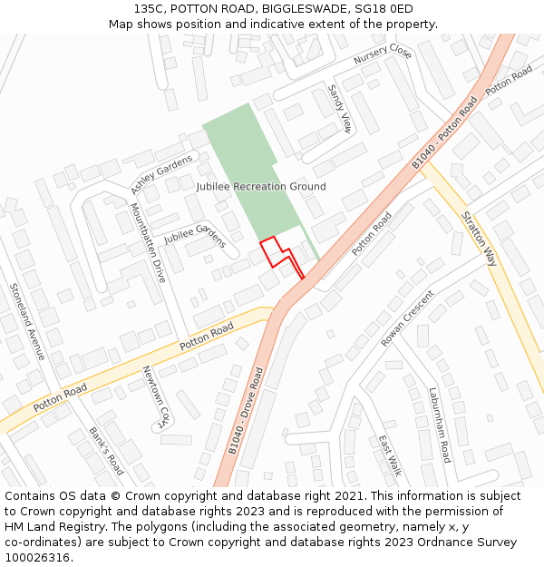 135C, POTTON ROAD, BIGGLESWADE, SG18 0ED: Location map and indicative extent of plot