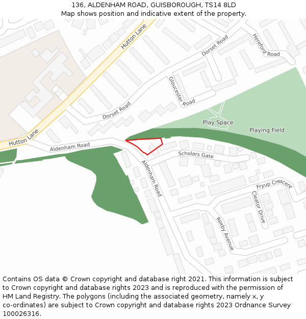 136, ALDENHAM ROAD, GUISBOROUGH, TS14 8LD: Location map and indicative extent of plot