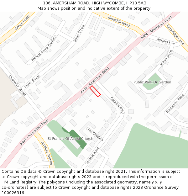 136, AMERSHAM ROAD, HIGH WYCOMBE, HP13 5AB: Location map and indicative extent of plot