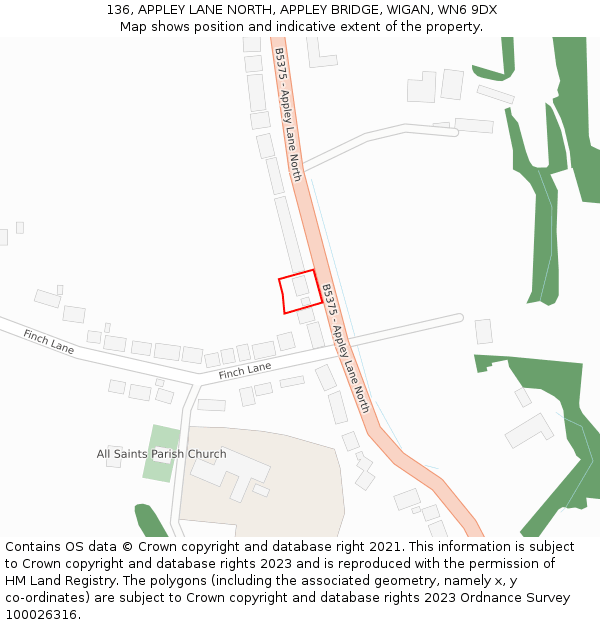 136, APPLEY LANE NORTH, APPLEY BRIDGE, WIGAN, WN6 9DX: Location map and indicative extent of plot