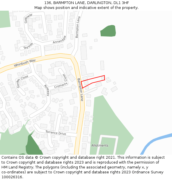 136, BARMPTON LANE, DARLINGTON, DL1 3HF: Location map and indicative extent of plot