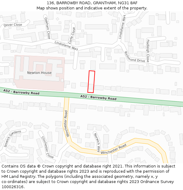 136, BARROWBY ROAD, GRANTHAM, NG31 8AF: Location map and indicative extent of plot