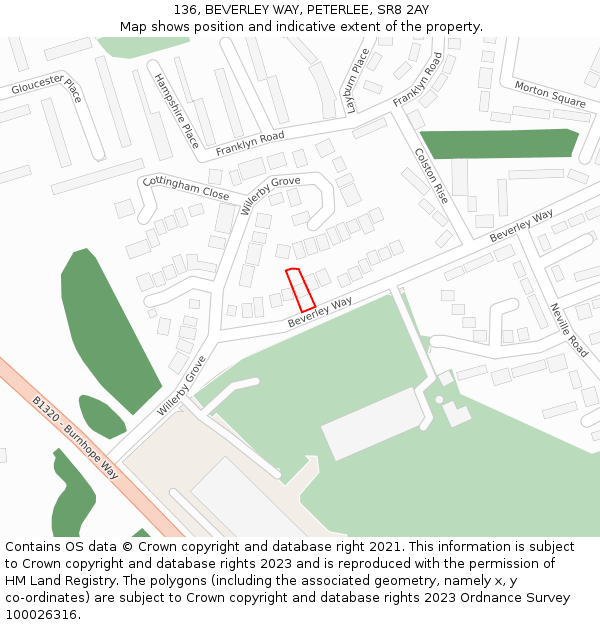 136, BEVERLEY WAY, PETERLEE, SR8 2AY: Location map and indicative extent of plot