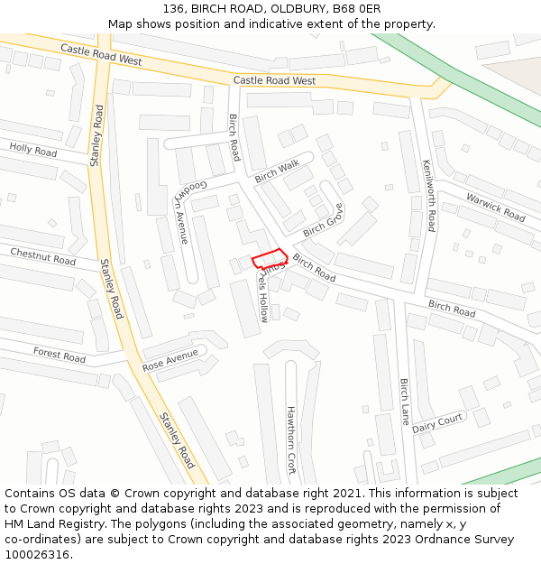 136, BIRCH ROAD, OLDBURY, B68 0ER: Location map and indicative extent of plot