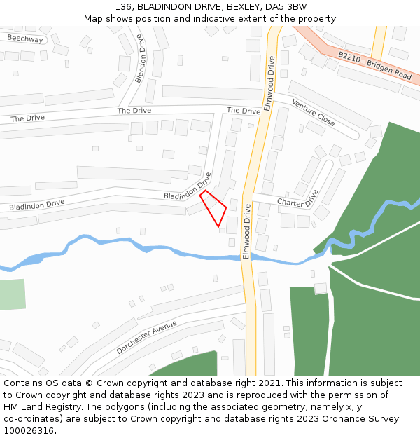 136, BLADINDON DRIVE, BEXLEY, DA5 3BW: Location map and indicative extent of plot